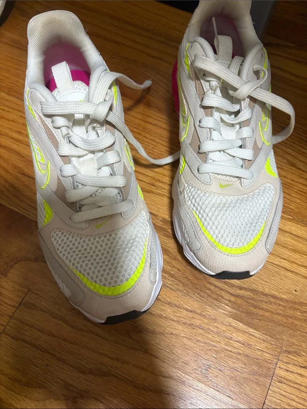 Nike Women's Beige Sneakers with Neon Yellow & Hot Pink Accents